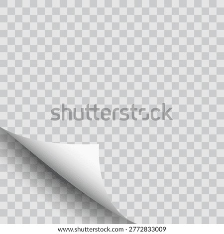 Realistic curled page corner. Folded paper corner effect with shadow, suitable for documents, posters, flyers, and page design elements.