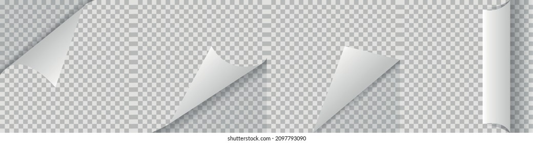 Realistic curled paper corners big set. Mockup pages edge curl and bent papers. 3D Page Curl with shadow - stock vector. Object for poster, banner, cover.