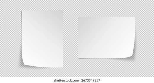 Realistic Curled Paper Sheets with Shadow – Blank Note Poster Mockup Vector
