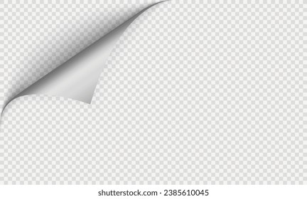 Realistic curls of the corners of a paper page on a transparent background with shadow, curled corners of a sheet of paper. The white edges of the vector stickers are curved. Corners of paper skroll