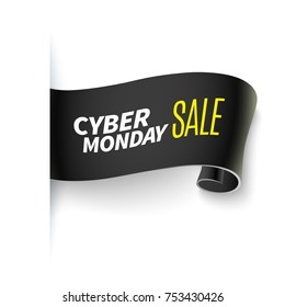 Realistic curved paper banner. Ribbon. Black friday or cyber monday sale. Vector illustration