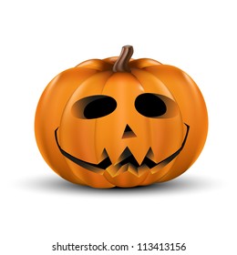 Realistic cut out Halloween pumpkin. Isolated on white.