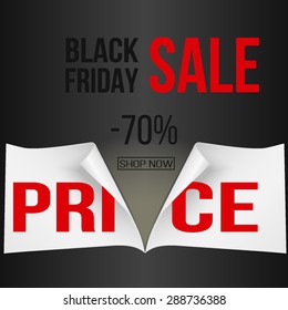 Realistic cut white banner for black friday sale. Vector illustration