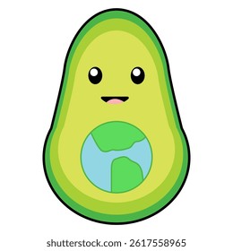 Realistic cute avocado with smile and planet instead of seed vector
Vector avocado with planet earth eco icon