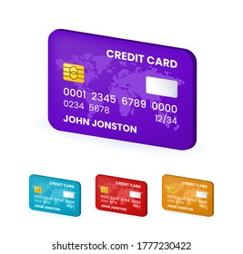 Realistic Cute Credit Card Icon on White Background . Isolated Vector Illustration