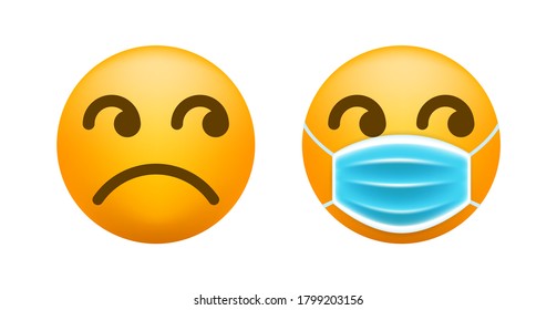 Realistic Cute Emoticon with Face Mask on White Background . Isolated Vector Illustration 