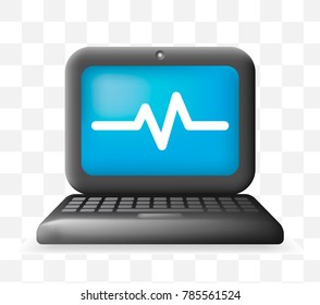 Realistic Cute Laptop with Pulse Icon on Transparent Background . Isolated Vector Illustration 