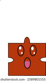 realistic and cute puzzle edge vector illustration in brown brick color. isolate white background