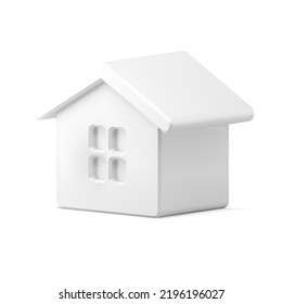Realistic cute white hut isometric glossy metal decorative design 3d vector illustration. Amazing clean template cosiness house with roof and window for Christmas family celebrating template isolated