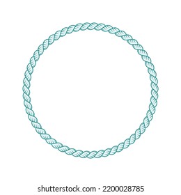 Realistic Cyan Rope Circle Frame On A White Background. Vector Illustration Of Braided Circular Lasso Border.