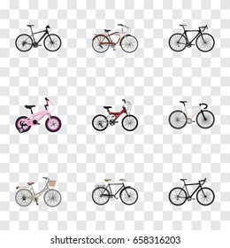 Realistic Cyclocross Drive, Journey Bike, Childlike And Other Vector Elements. Set Of Bicycle Realistic Symbols Also Includes Teenager, Hybrid, Vintage Objects.