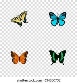 Realistic Danaus Plexippus, Checkerspot, Beauty Fly And Other Vector Elements. Set Of Butterfly Realistic Symbols Also Includes Tropical, Butterfly, Blue Objects.