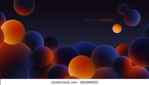 Realistic dark balls  blured   luminous  luminescent orange balls and soft touch feeling in blue dark abstract background  Vector illustration  