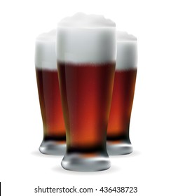 Realistic dark beer glasses vector illustration