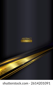 Realistic Dark Black Abstract Background With Metalic Golden Lines. Black Abstract Background With 3D Golden Lines golden glowing. Vector illustration