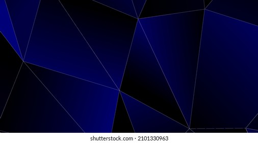 Realistic dark blue background with low poly shape and shadow. Abstract blue banner