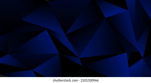 Realistic dark blue background with low poly shape and shadow. Abstract blue banner