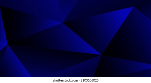 Realistic dark blue background with low poly shape and shadow. Abstract blue banner