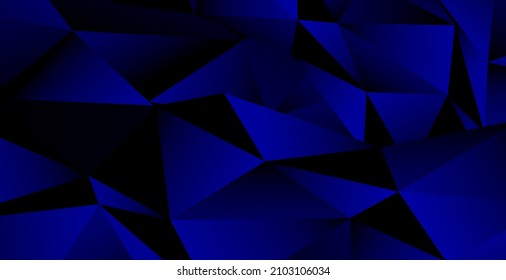 Realistic dark blue background with low poly shape and shadow. Abstract blue banner