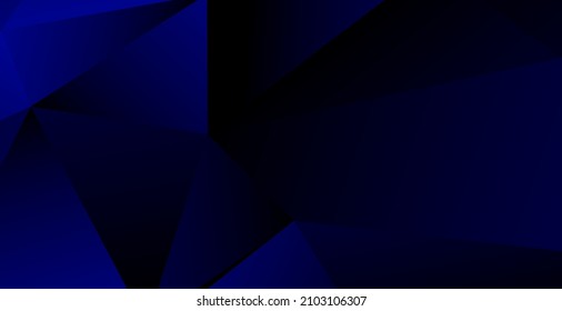 Realistic dark blue background with low poly shape and shadow. Abstract blue banner