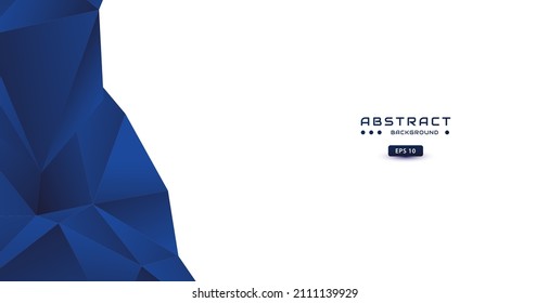 Realistic dark blue background with low poly shape and shadow. Abstract blue banner