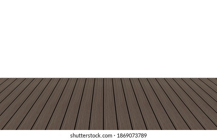 Realistic dark brown wood floor on white background vector illustration.