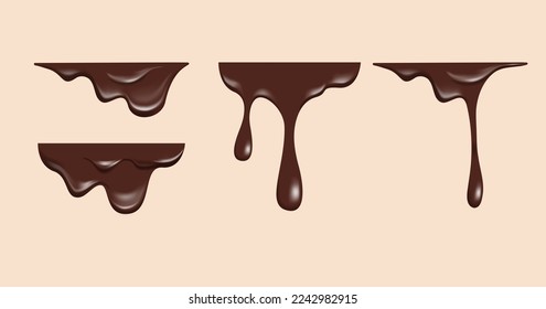 realistic dark chocolate drips melting with flat top for border decoration vector set collection