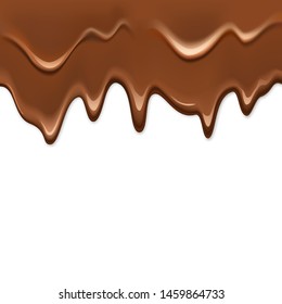 Realistic dark chocolate drips. Pouring chocolate