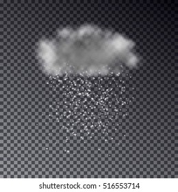 Realistic dark cloud with snow isolated on transparent background.  Light weather effect template. Forecast vector illustration.