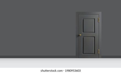 Realistic dark gray closed door. Vector illustration of entrance to the room