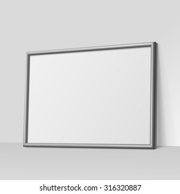 Realistic dark gray horizontal frame for paintings or photographs leaning against the wall.  Vector illustration.
