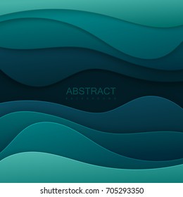 Realistic dark green paper cut background. Abstract paper poster textured with diffuse layers. Cardboard carving art. Vector illustration. Cover layout design template.