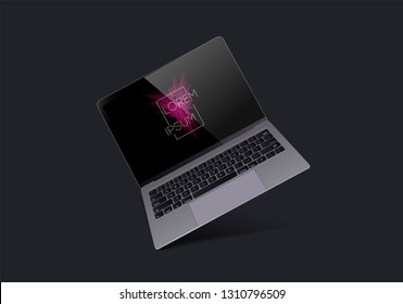 Realistic dark grey with blank screen laptop. Can use for project, presentation