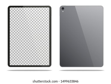 Realistic dark grey tablet pc isolated on white background. Vector illustration.