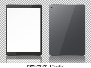 Realistic dark grey tablet pc isolated on white background. Vector illustration.