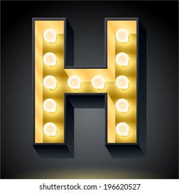 Realistic dark lamp alphabet for light board. Vector illustration of bulb lamp letter h