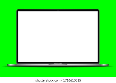 Realistic Dark Notebook with white Screen Isolated. 16 inch Laptop. Open Display. Can Use for Project, 