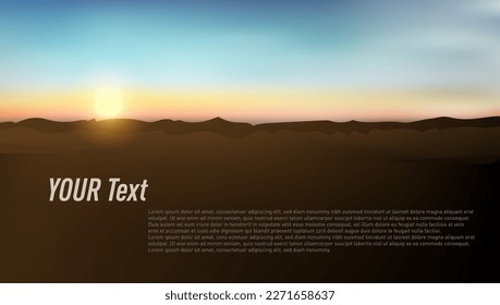 Realistic Dark Orange Sunrise Sky With Mountains. EPS10 Vector