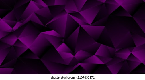 Realistic dark purple background with low poly shape and shadow. Abstract purple banner