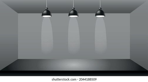 Estudio oscuro realista con iluminación de focos - Ilustración vectorial