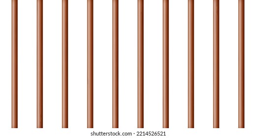 Realistic dark wooden lattice, rural picket fence. Farm or village house boundary, garden enclosing planks. Detailed wooden jail cage. Criminal background mockup. Creative vector illustration