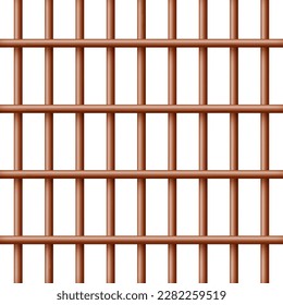 Realistic dark wooden lattice, rural picket fence. Farm or village house boundary, garden enclosing planks. Detailed wooden jail cage. Criminal background mockup. Creative vector illustration