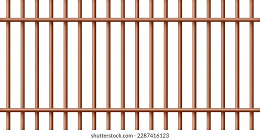 Realistic dark wooden lattice, rural picket fence. Farm or village house boundary, garden enclosing planks. Detailed wooden jail cage. Criminal background mockup. Creative vector illustration