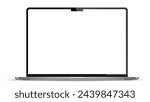 Realistic Darkgrey Notebook with Transparent Screen Isolated. Laptop. Open Display. Can Use for Project, Presentation. Blank Device Mock Up. Separate Groups and Layers. Easily Editable Vector.. PNG