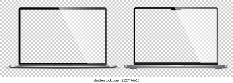 Realistic Darkgrey Notebook with Transparent Screen Isolated. New Laptop. Open Display. Can Use for Project, Presentation. Blank Device Mock Up. Separate Groups and Layers. Easily Editable Vector. PNG
