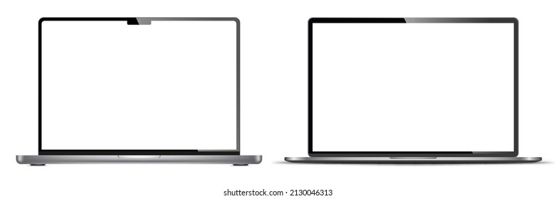 Realistic Darkgrey Notebook with Transparent Screen Isolated. New Laptop. Open Display. Can Use for Project, Presentation. Blank Device Mock Up. Separate Groups and Layers. Easily Editable Vector. PNG