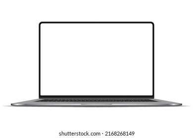 Realistic Darkgrey Notebook with Transparent Screen Isolated. New Laptop. Open Display. Can Use for Project, Presentation. Blank Device Mock Up. Separate Groups and Layers. Easily Editable Vector. PNG