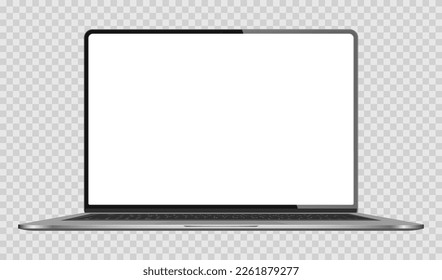 Realistic Darkgrey Notebook with Transparent Screen Isolated. New Laptop. Open Display. Can Use for Project, Presentation. Blank Device Mock Up. Separate  Stock royalty free. Vector illustration PNG