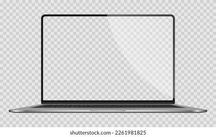 Realistic Darkgrey Notebook with Transparent Screen Isolated. New Laptop. Open Display. Can Use for Project, Presentation. Blank Device Mock Up. Separate  Stock royalty free. Vector illustration PNG