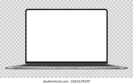Realistic Darkgrey Notebook with Transparent Screen Isolated. New Laptop. Open Display. Can Use for Project, Presentation. Blank Device Mock Up. Separate  Stock royalty free. Vector illustration PNG
